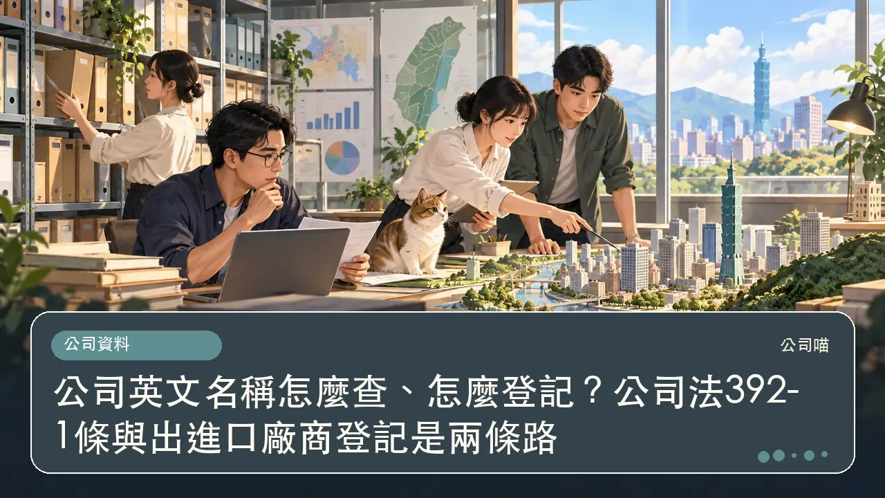 公司英文名稱怎麼查、怎麼登記？公司法392-1條與出進口廠商登記是兩條路主題插畫