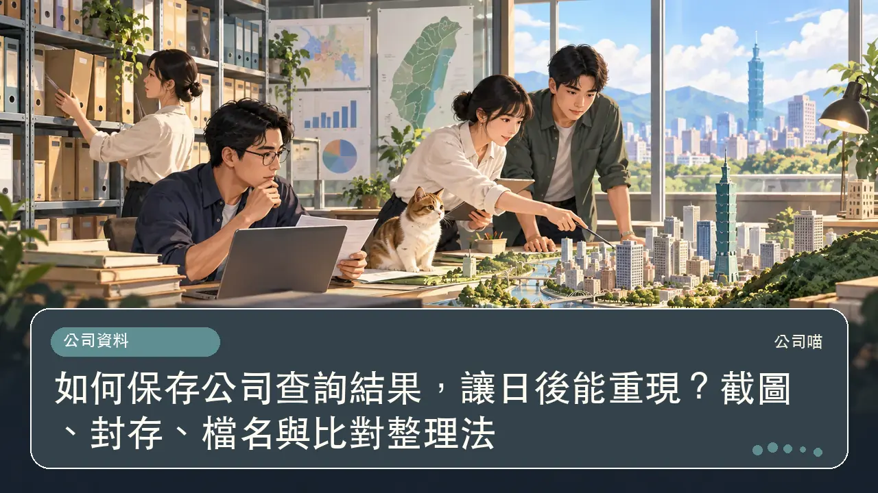 如何保存公司查詢結果，讓日後能重現？截圖、封存、檔名與比對整理法主題插畫
